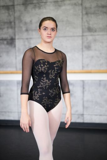 Leotard covered with floral printed mesh